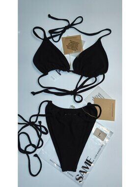 SAME Los Angeles Bikini Set Black L Tie Side Bottom Triangle Top NWT
